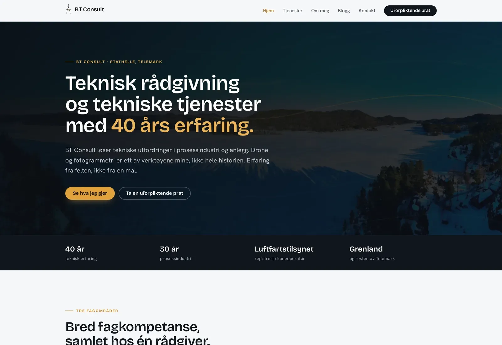 Skjermbilde av nettsiden til BT Consult, teknisk rådgivning