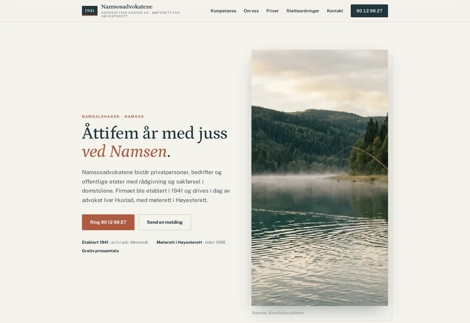 Skjermbilde av nettsiden til Namsosadvokatene, advokat