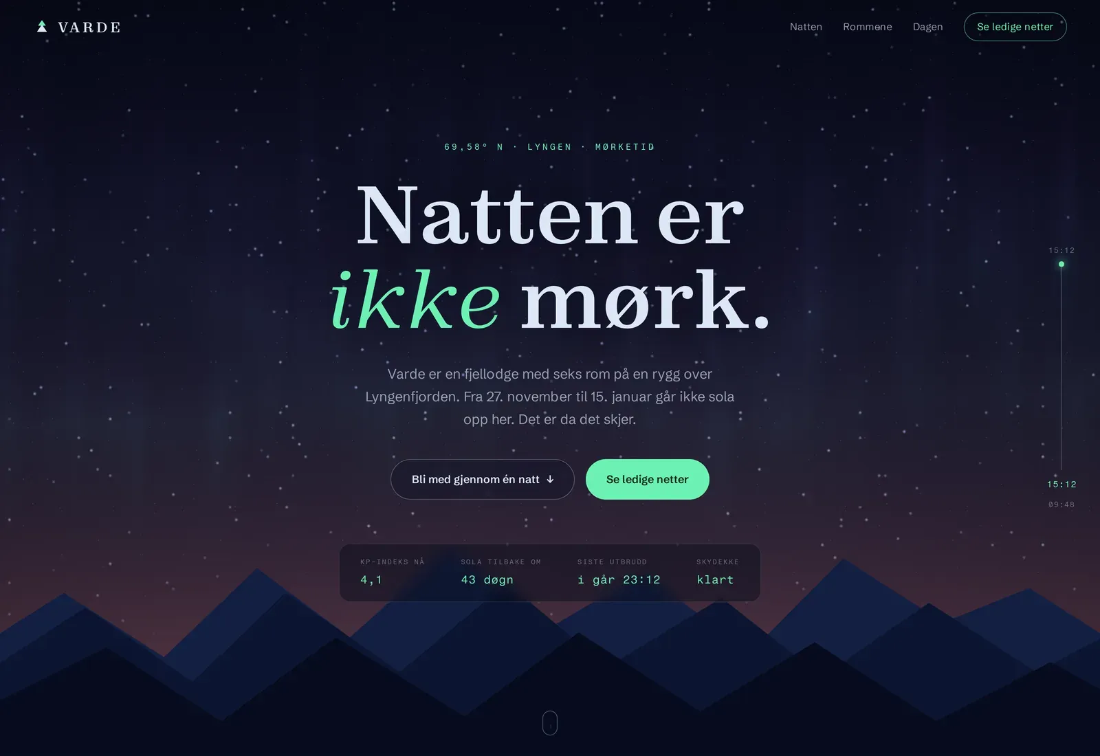 Skjermbilde av nettsiden til VARDE fjellodge, reiseliv og opplevelser